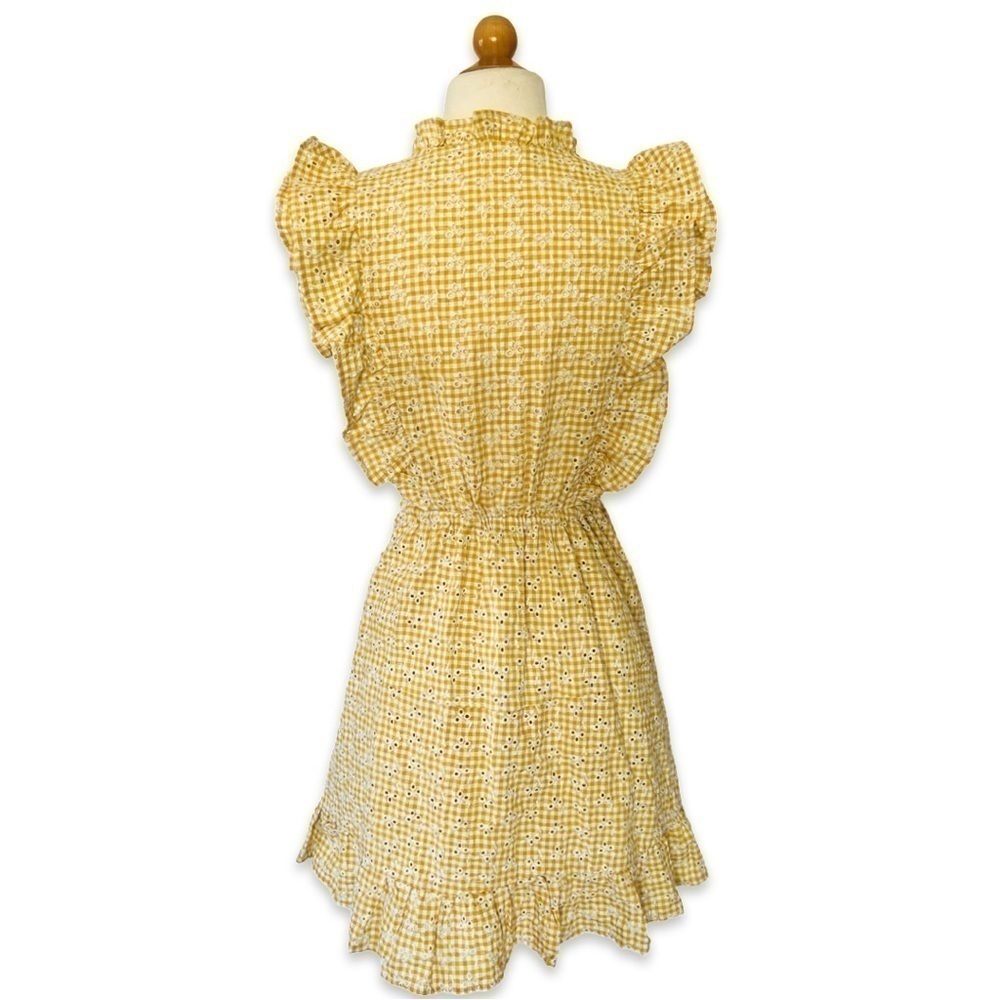 Storia Gingham Yellow Prairie Dress eyelet ruffle - Picture 5 of 9